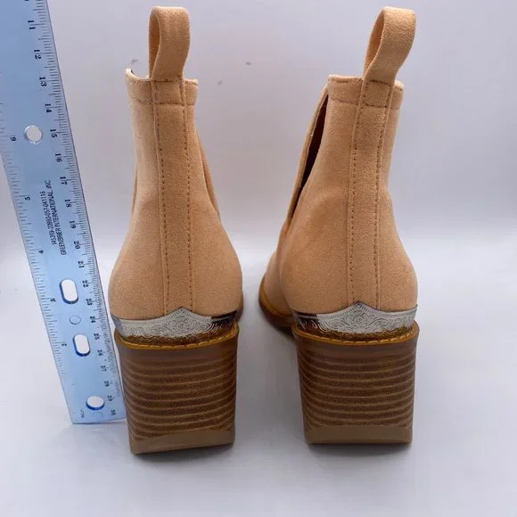 YDN Ankle Booties Low Heel Faux Suede Stacked Boot - Picture 8 of 10